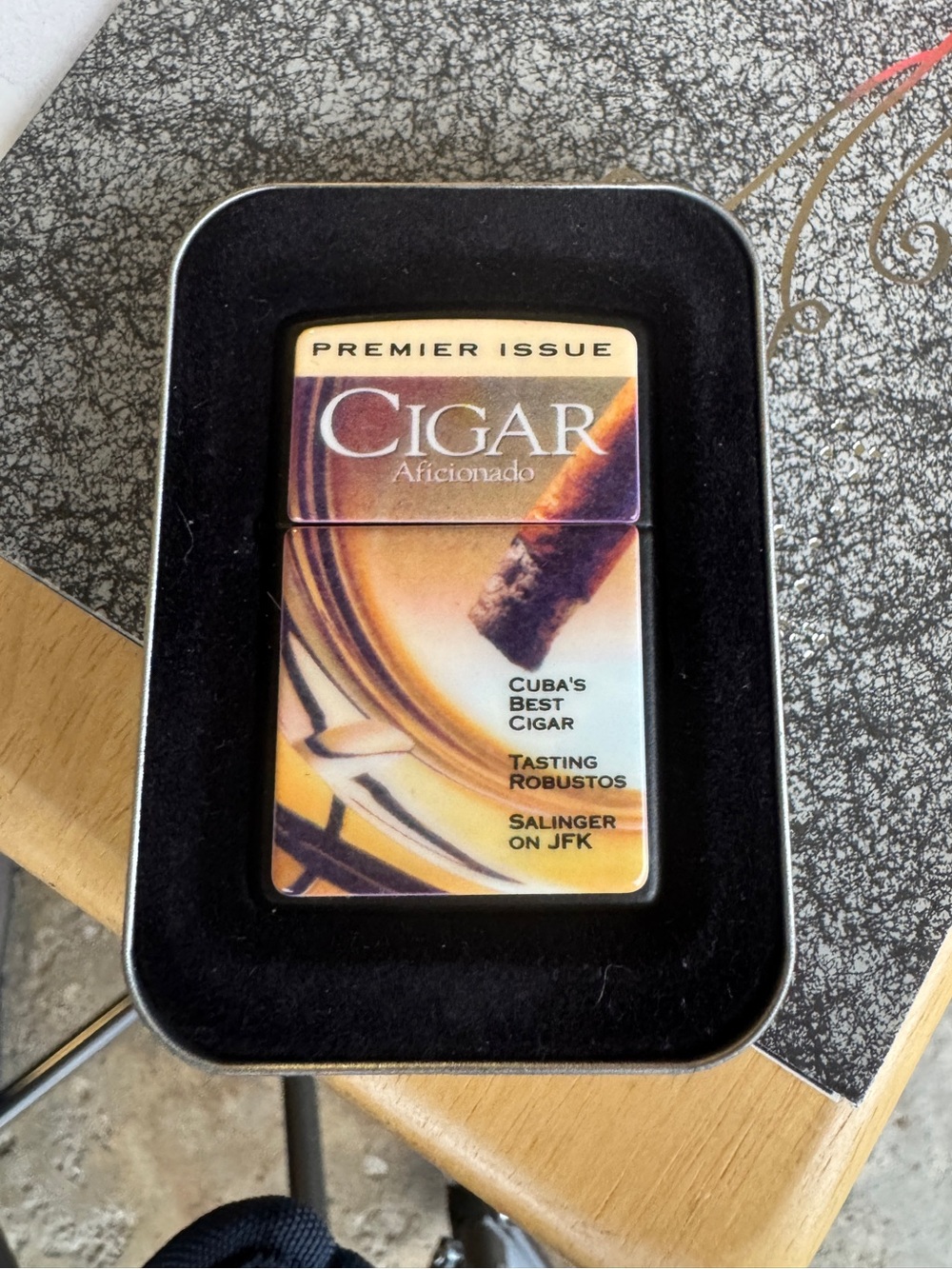Zippo, Cigar Aficionado, pre-owned. Unknown working condition.